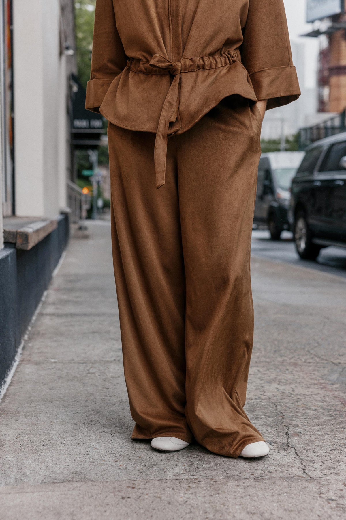 FAUX SUEDE WIDE-LEG TROUSERS