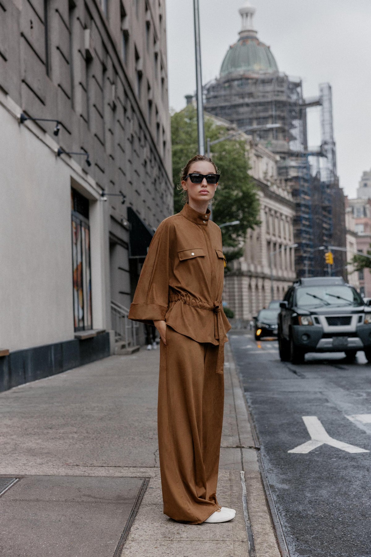 FAUX SUEDE WIDE-LEG TROUSERS