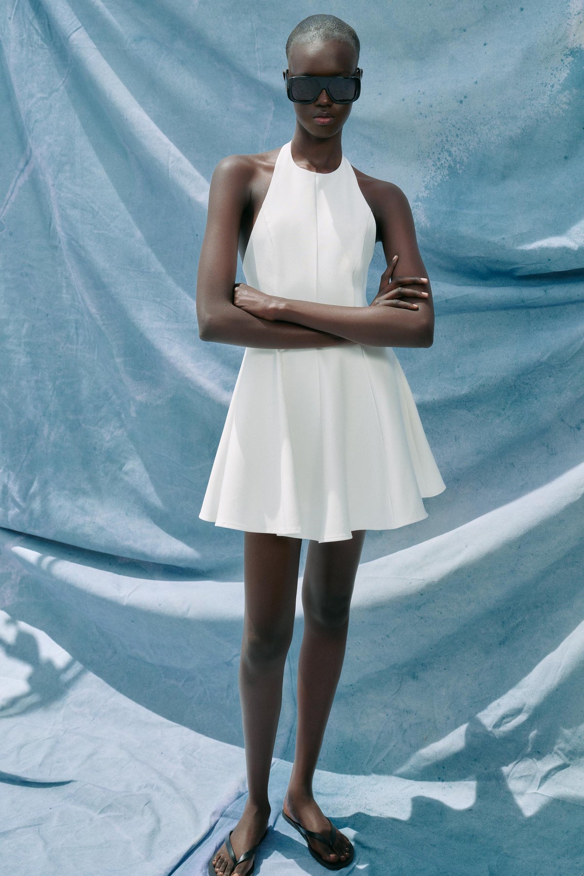 SHORT HALTER GODET DRESS - Image 1