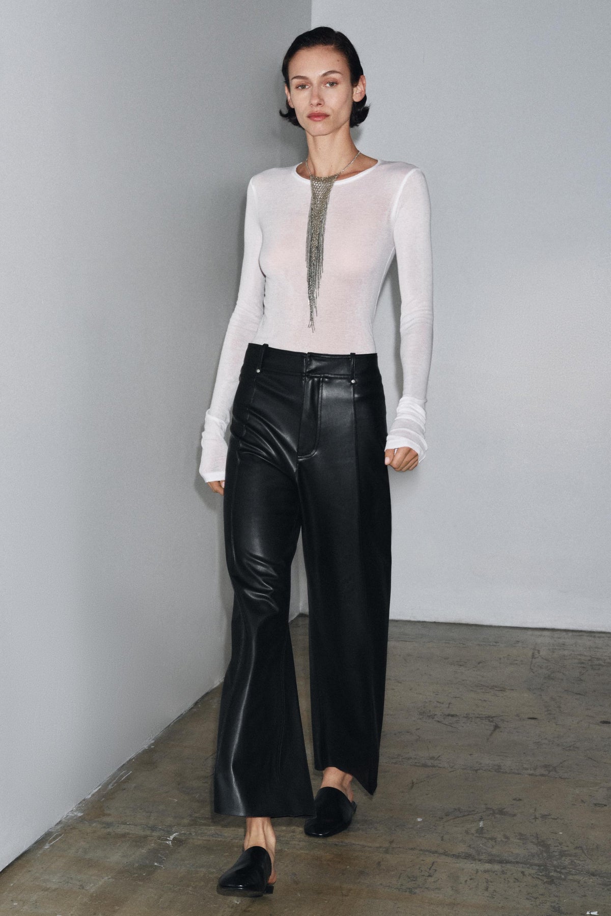 Tailored Wide-Leg Leather Trousers