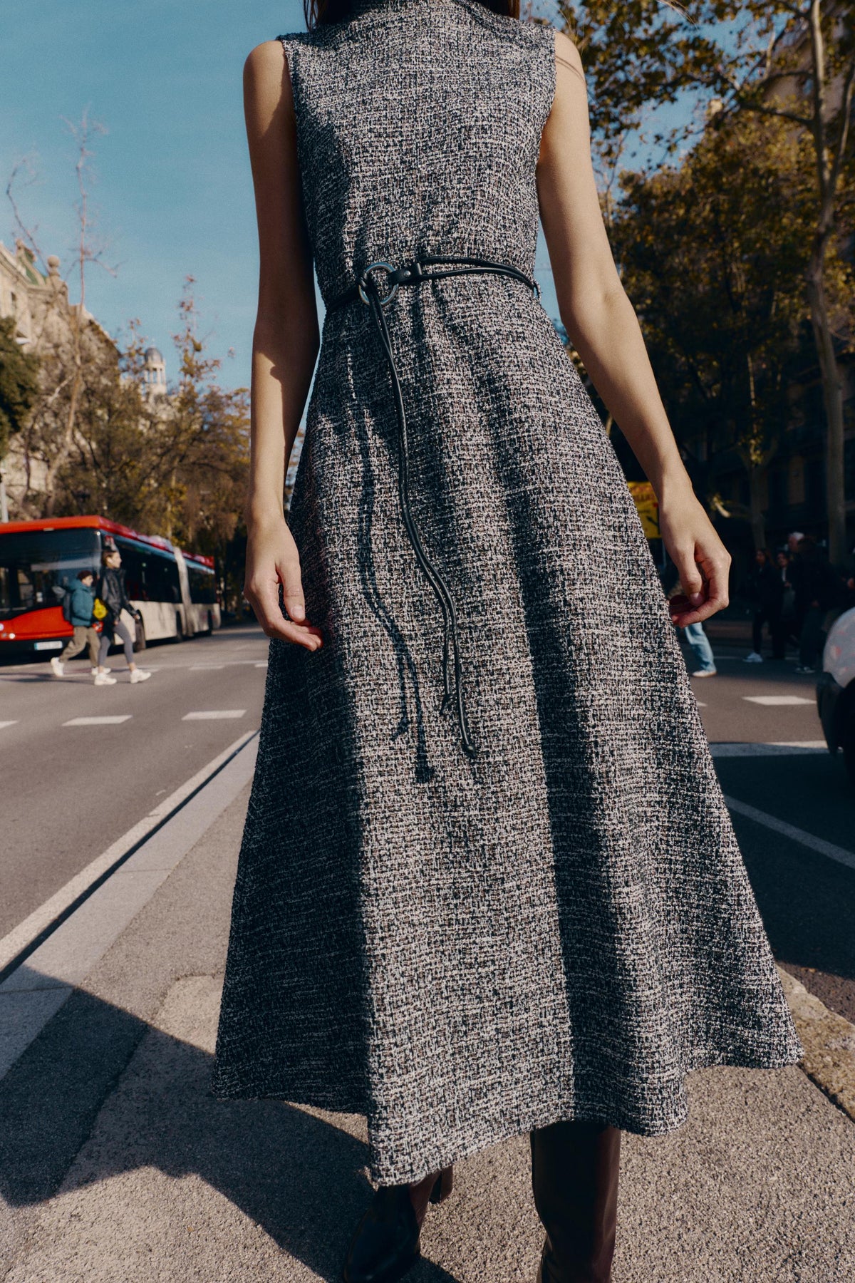 TEXTURED BELTED DRESS - Image 2