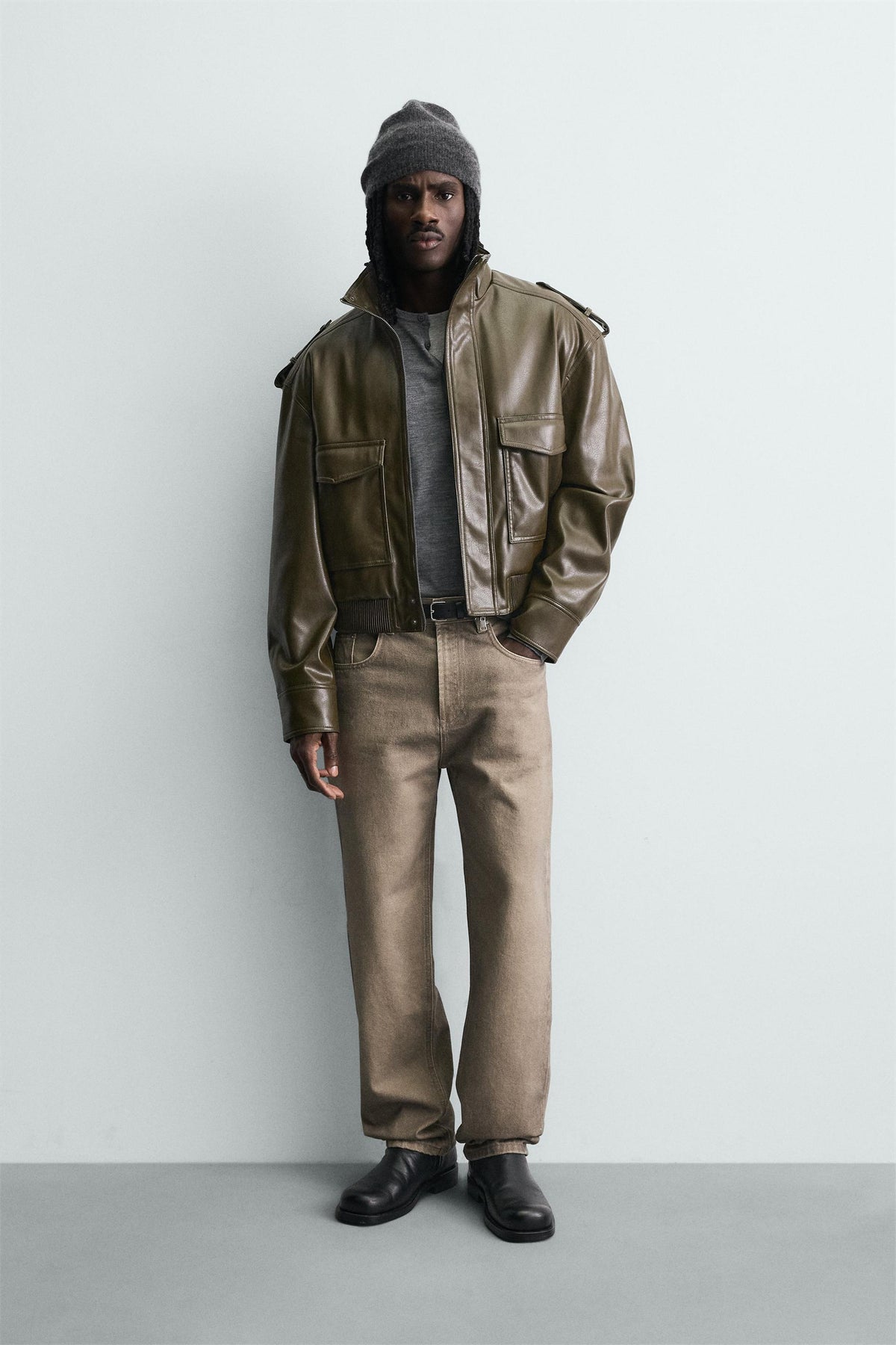 Cropped Faux Leather Jacket