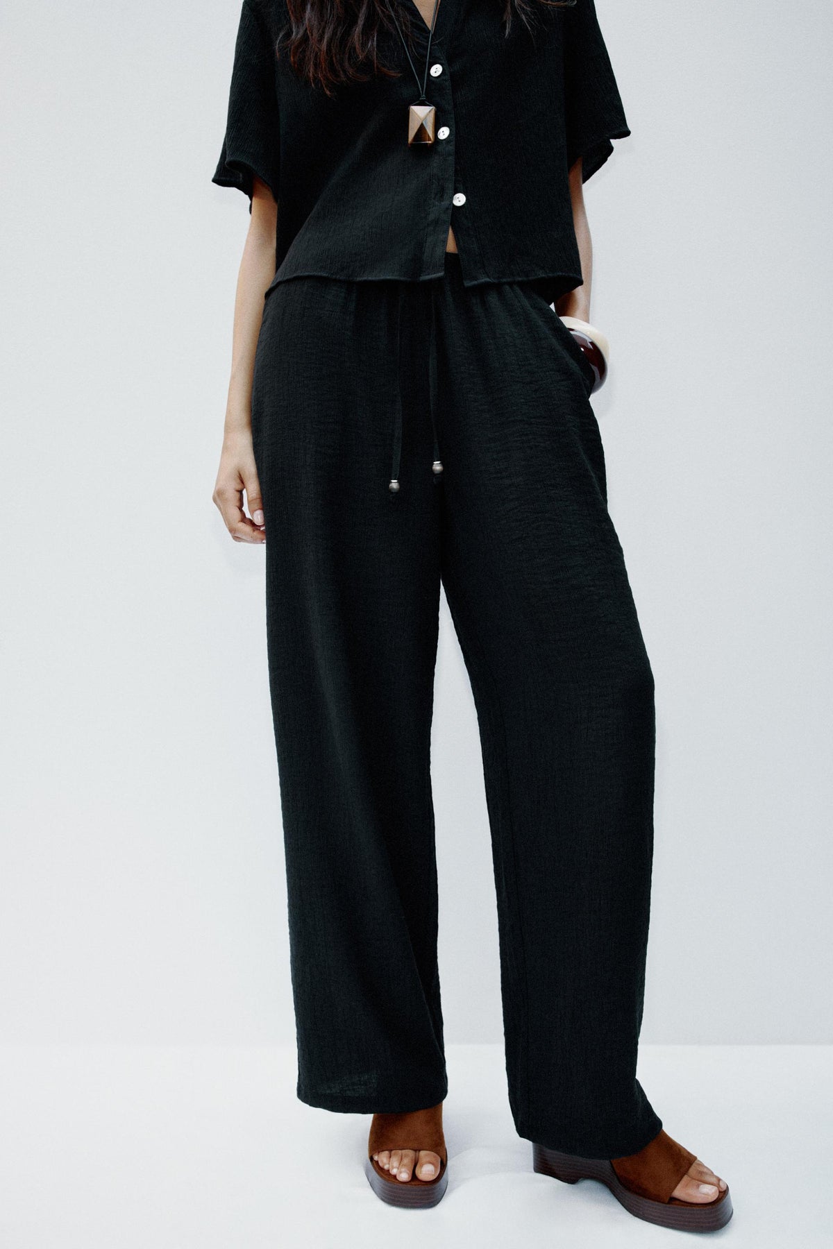 Elastic-Waist Wide-Leg Trousers
