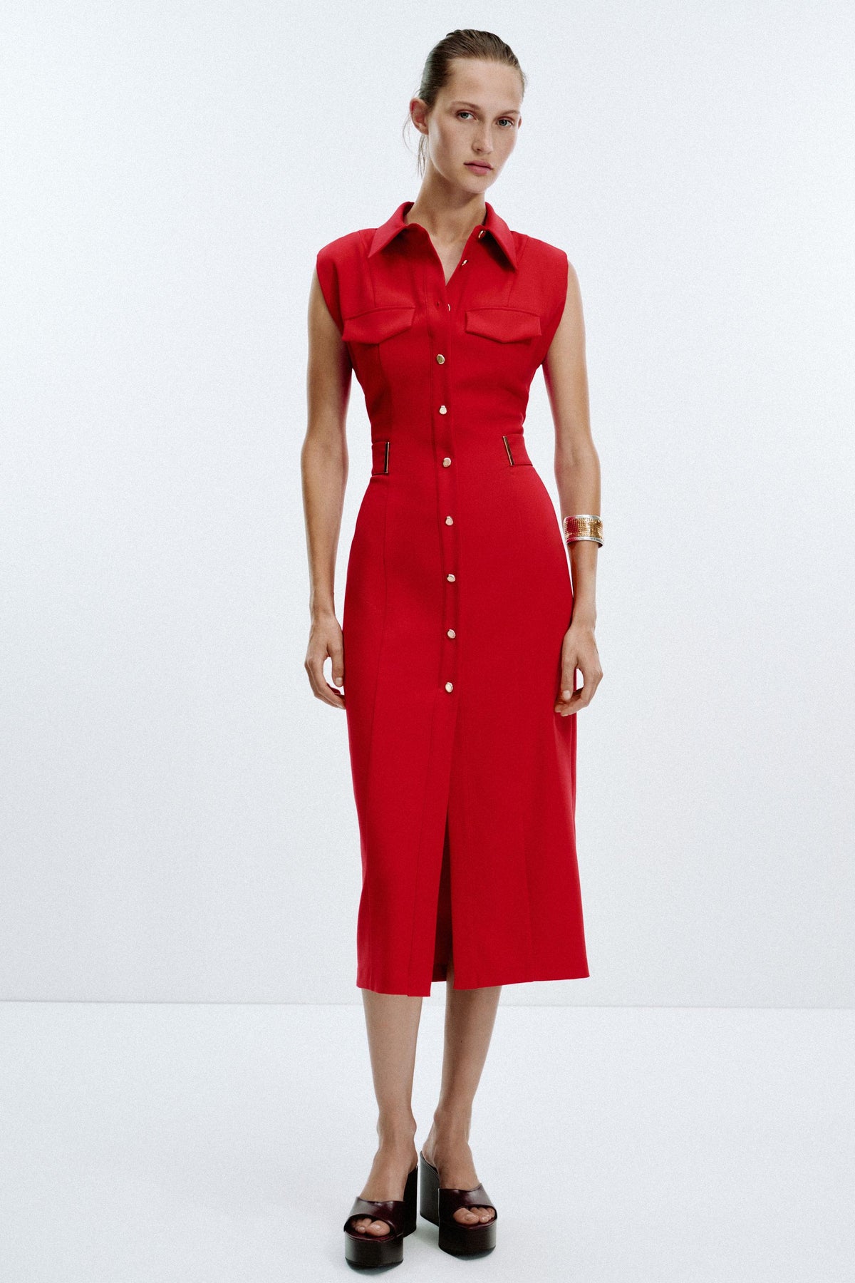 CREPE MIDI FITTED DRESS - Image 1