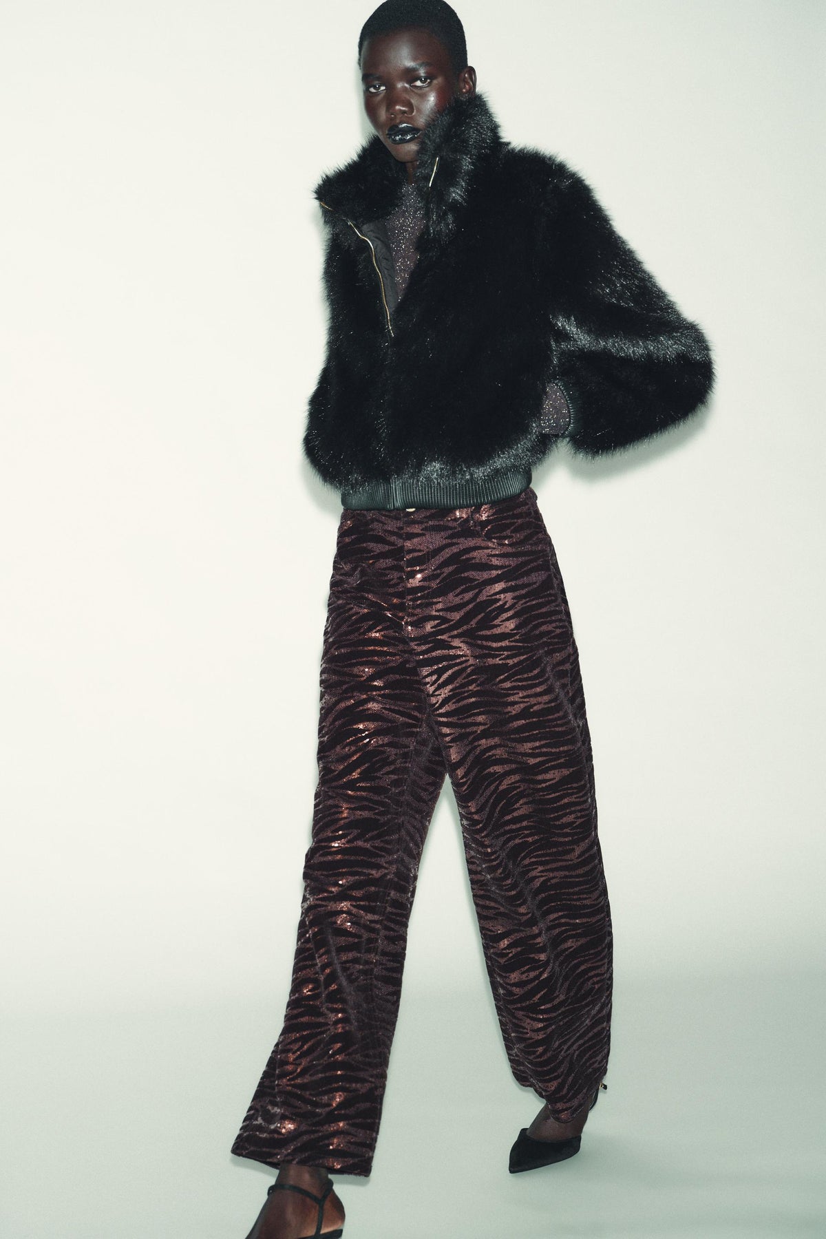 SHORT FAUX FUR COAT WITH HIGH NECK - Image 1