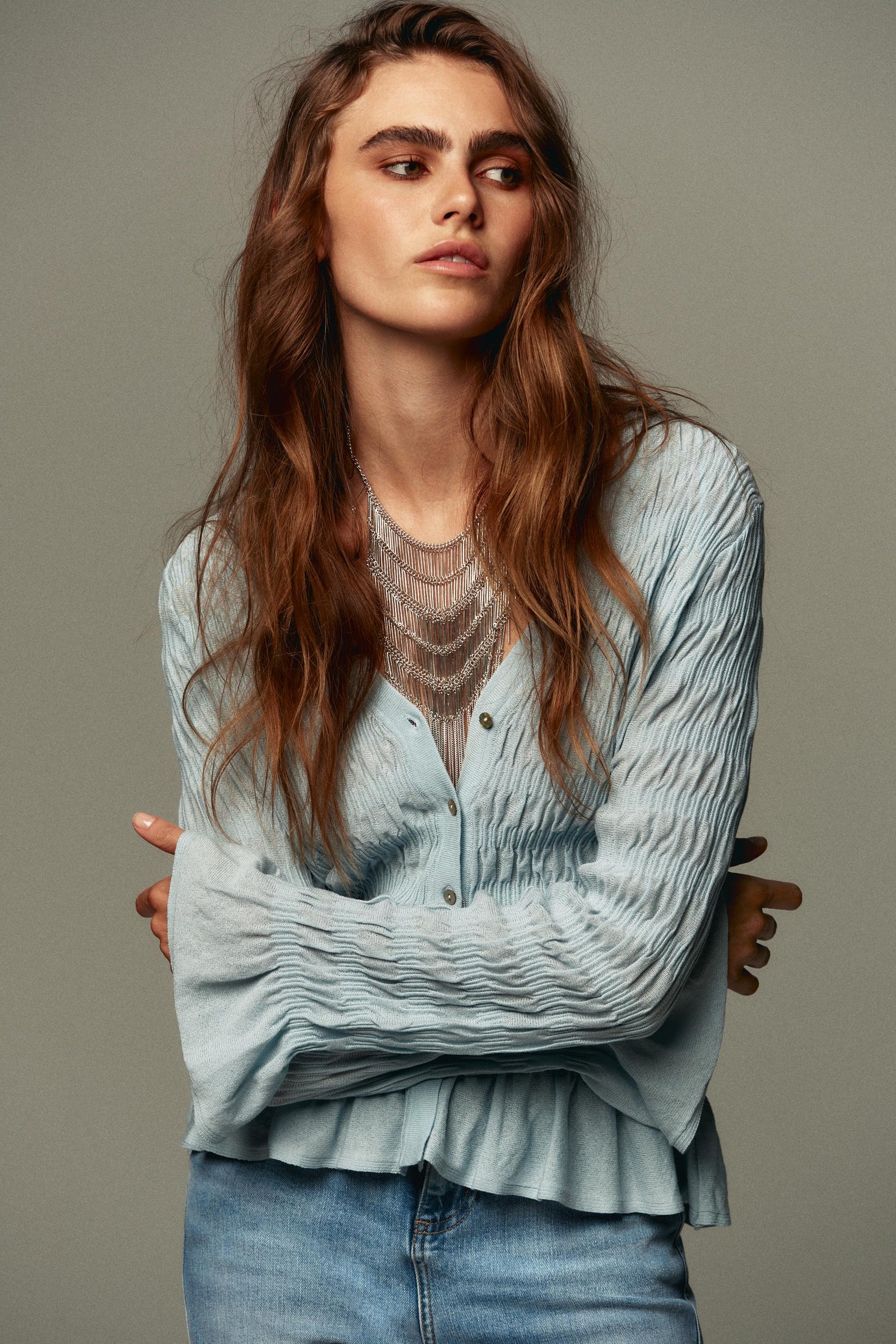 Gathered Knit Cardigan