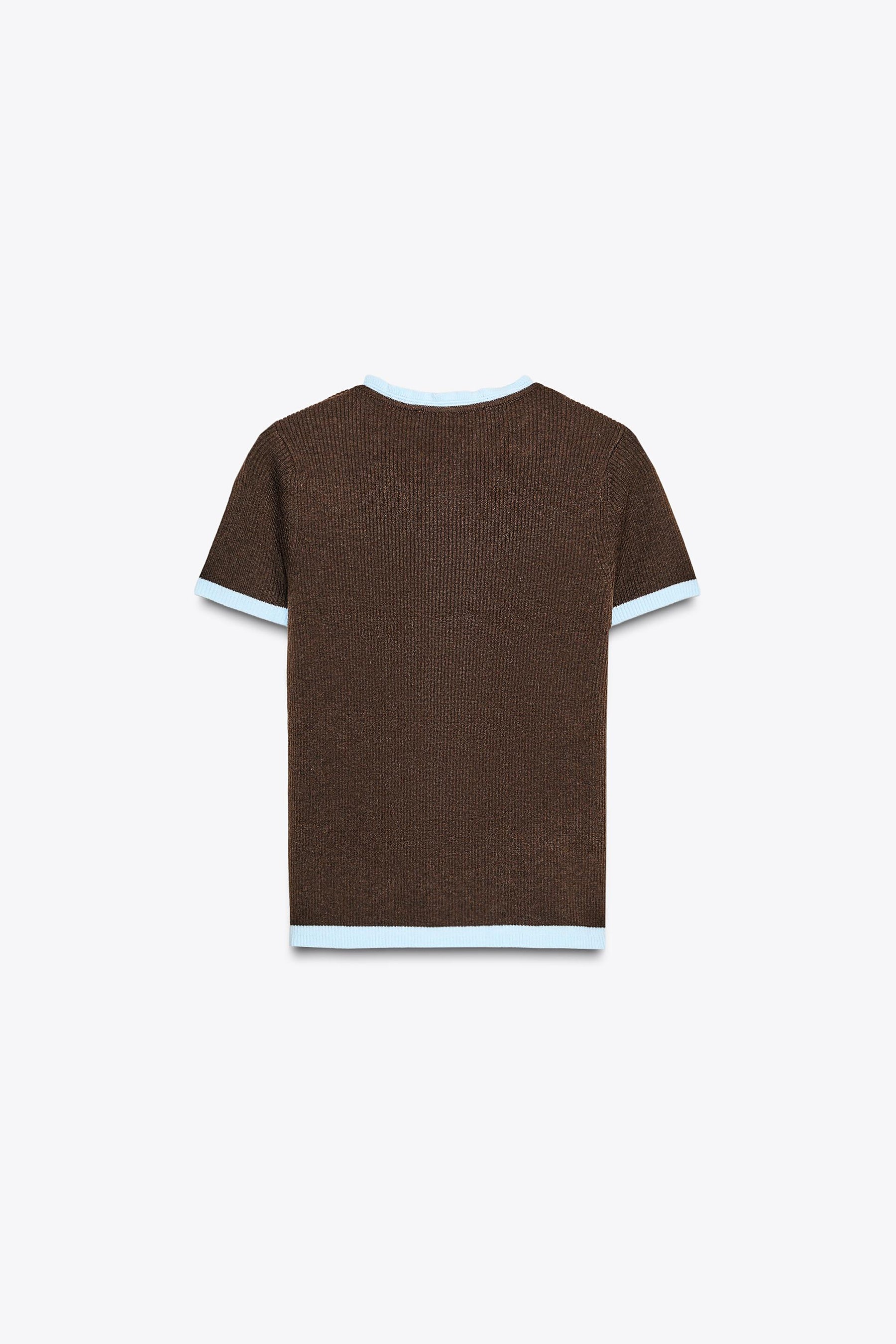 SHORT SLEEVE CONTRAST KNIT CARDIGAN - Image 5