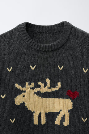 WOOL KNIT JUMPER EMBROIDERED REINDEER HEARTS - Image 3