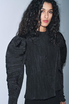 Crinkled Puff Sleeve Blouse