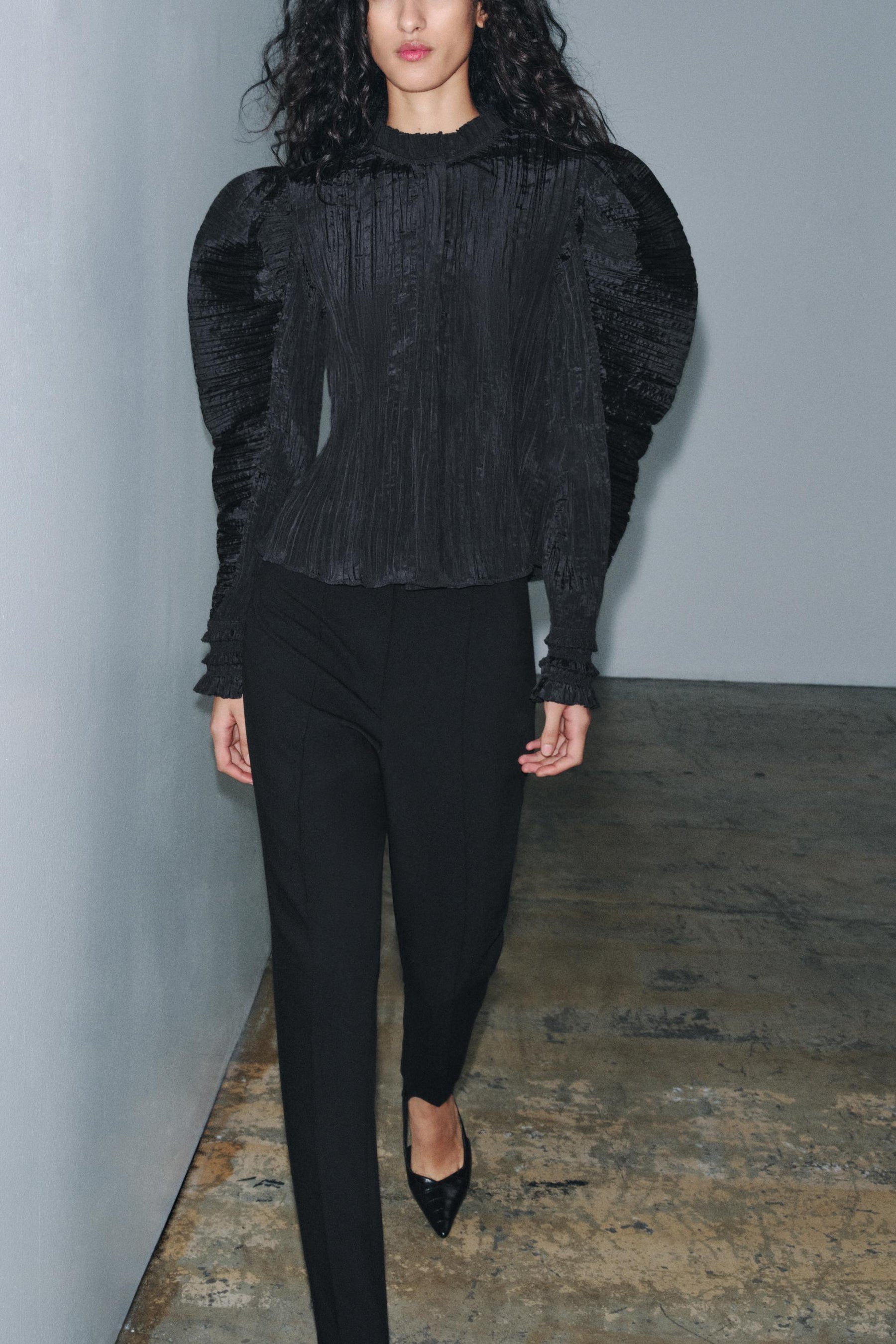 Crinkled Puff Sleeve Blouse