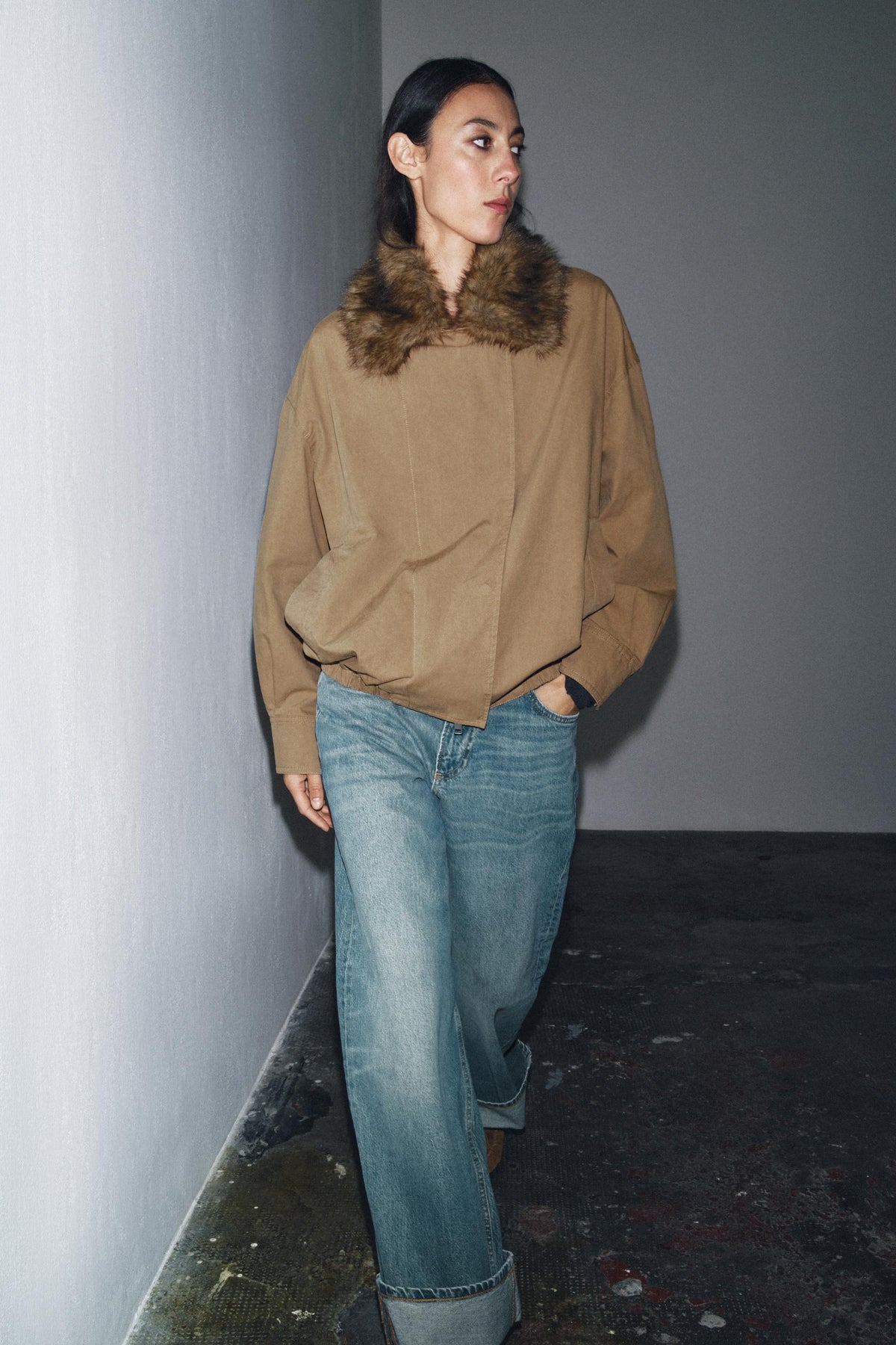 FAUX FUR COLLAR BOMBER JACKET ZW COLLECTION - Image 1