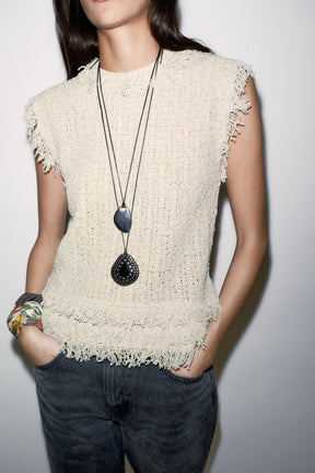 TEXTURED KNIT VEST WITH FRINGES - Image 2