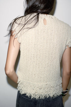 TEXTURED KNIT VEST WITH FRINGES - Image 5