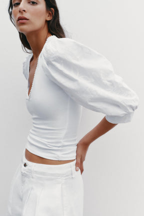 Embroidered Floral Puff Sleeve