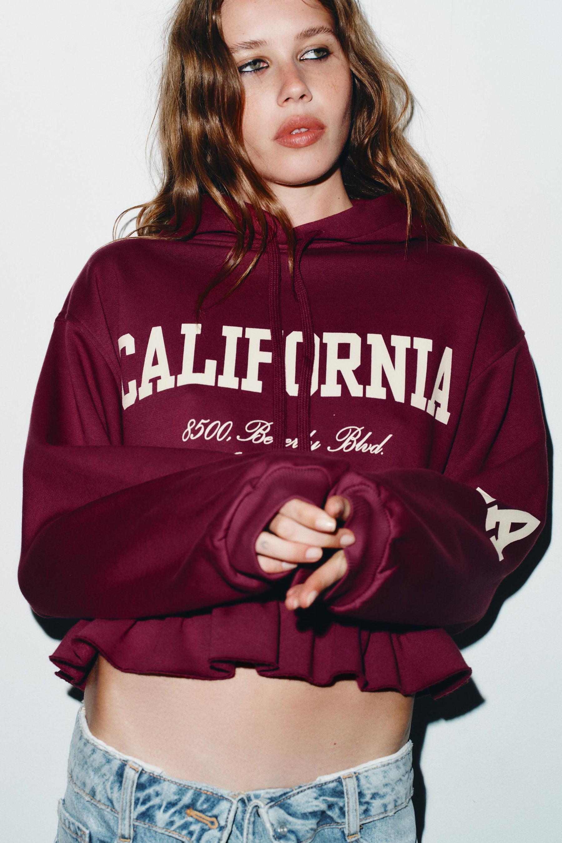 Ruffle-Trimmed Varsity Sweatshirt