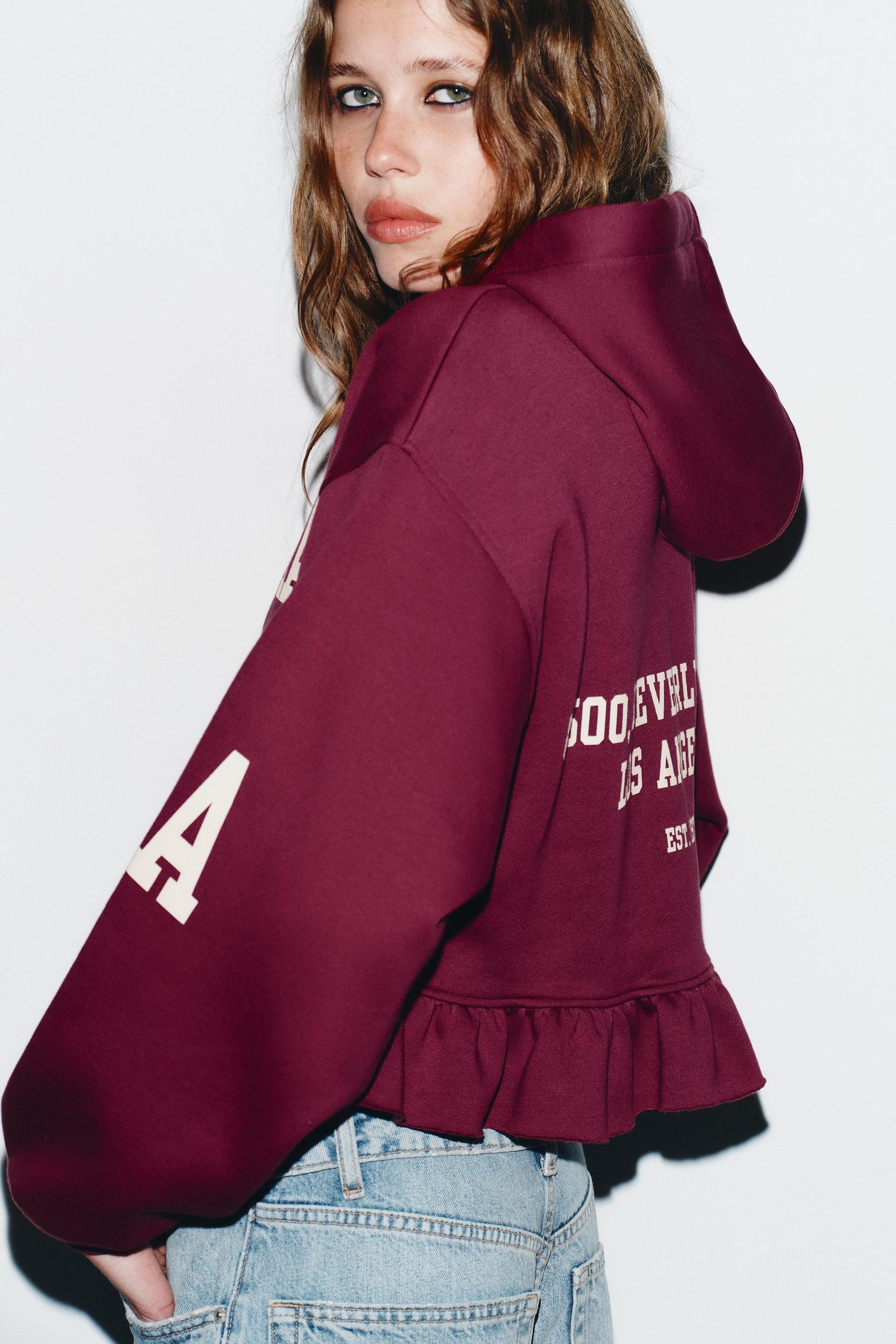Ruffle-Trimmed Varsity Sweatshirt