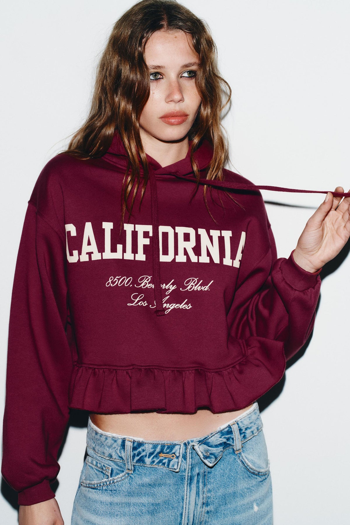 Ruffle-Trimmed Varsity Sweatshirt