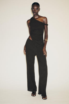 Textured wide-leg trousers