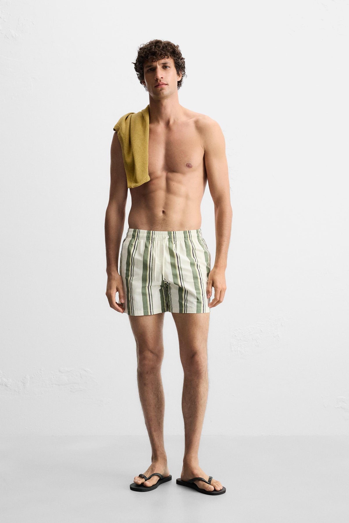 STRIPED MID-LENGTH SWIMMING TRUNKS - Image 1