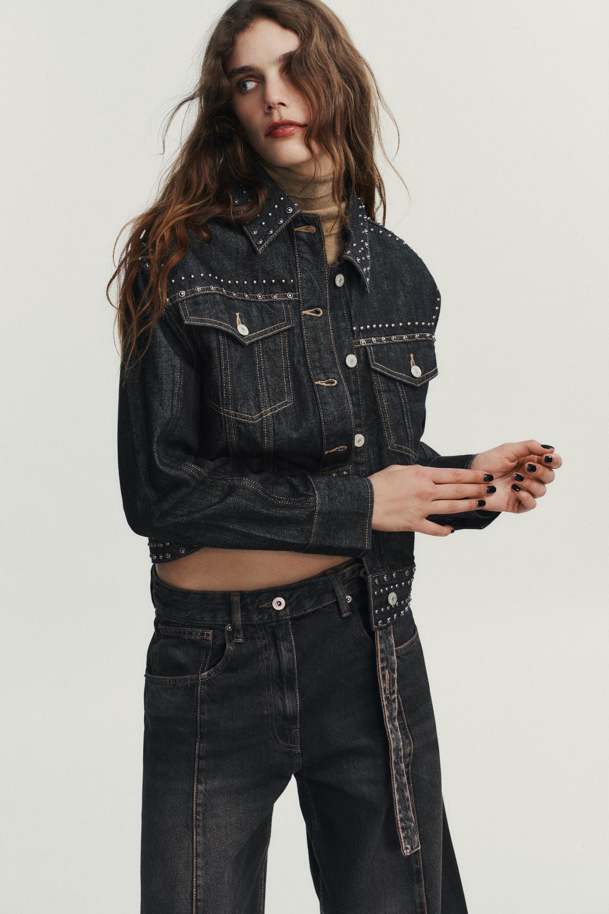 STUDDED DENIM-EFFECT JACKET - Image 2