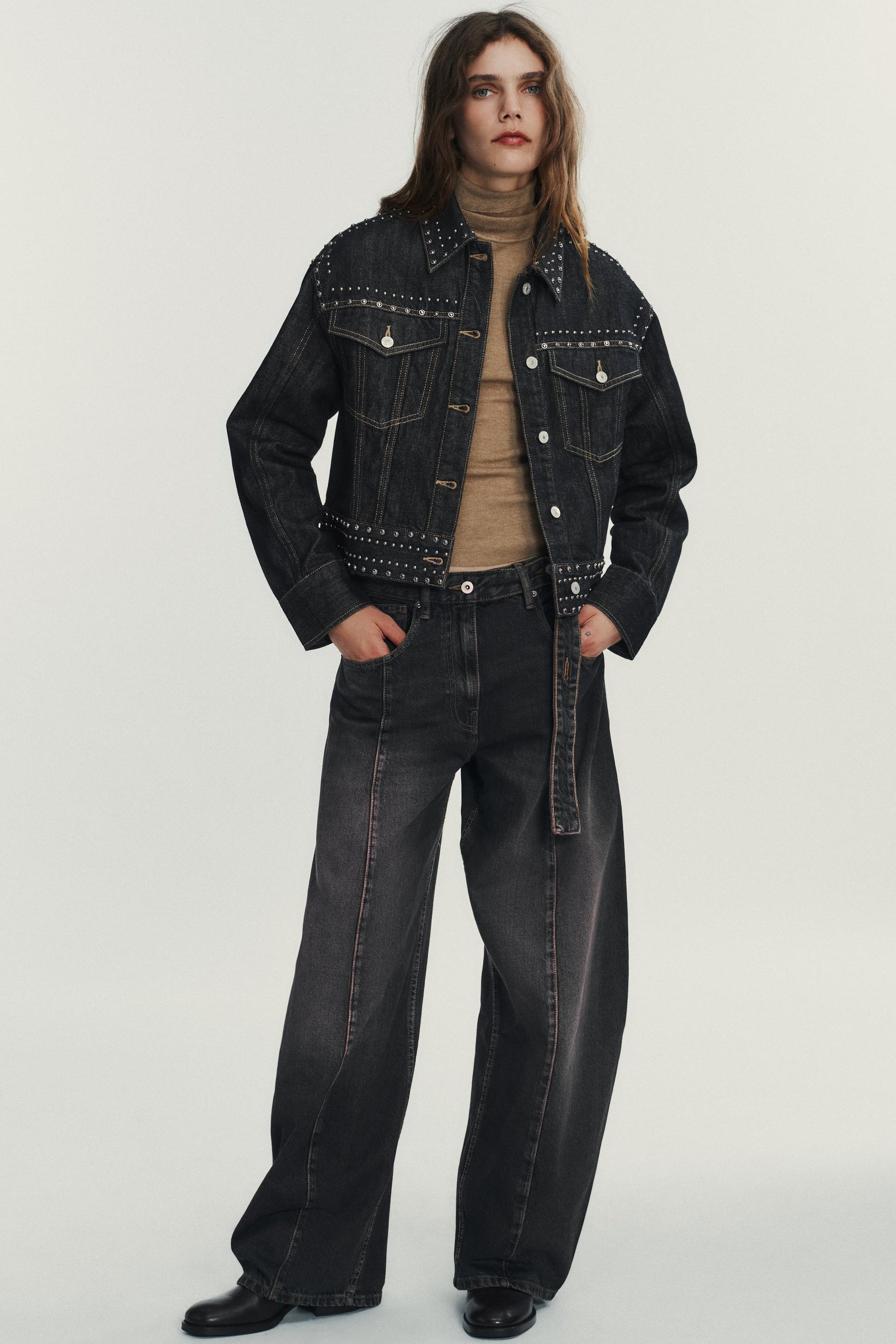 STUDDED DENIM-EFFECT JACKET - Image 1