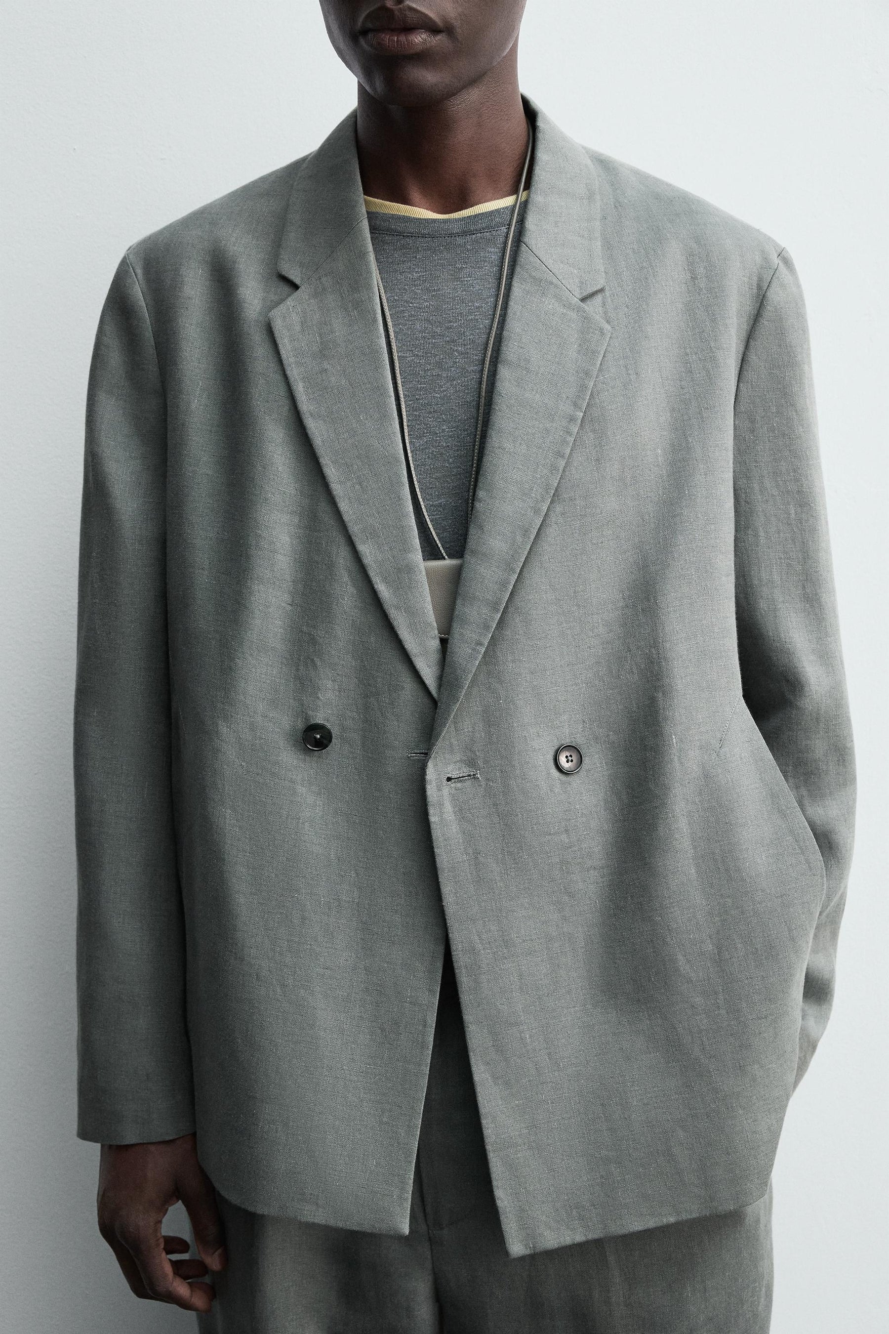 DOUBLE-BREASTED 100% LINEN SUIT BLAZER - Image 7