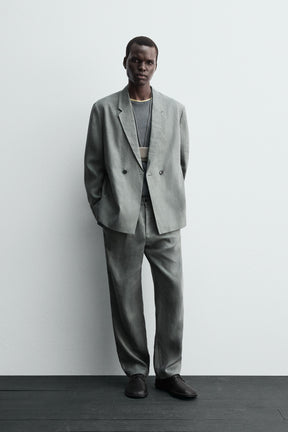 DOUBLE-BREASTED 100% LINEN SUIT BLAZER - Image 1