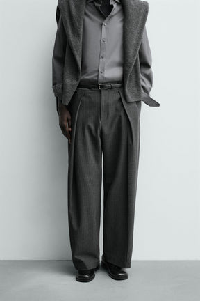 Pinstripe Pleated Trousers