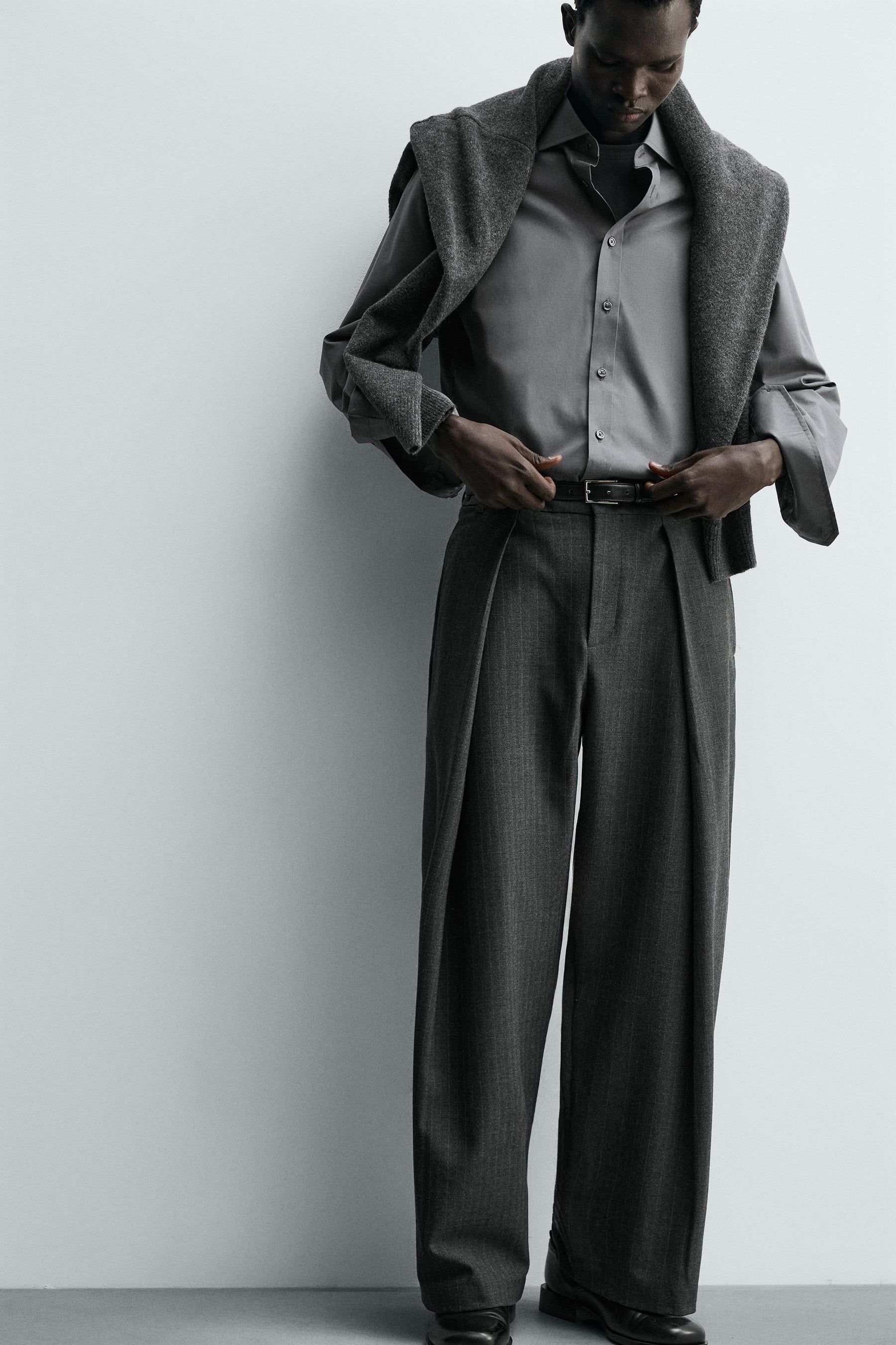 Pinstripe Pleated Trousers
