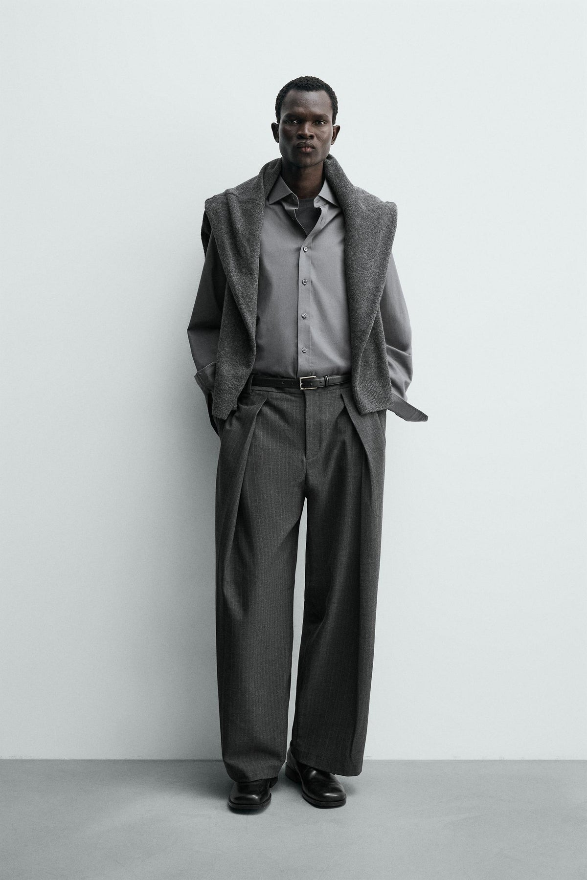 Pinstripe Pleated Trousers