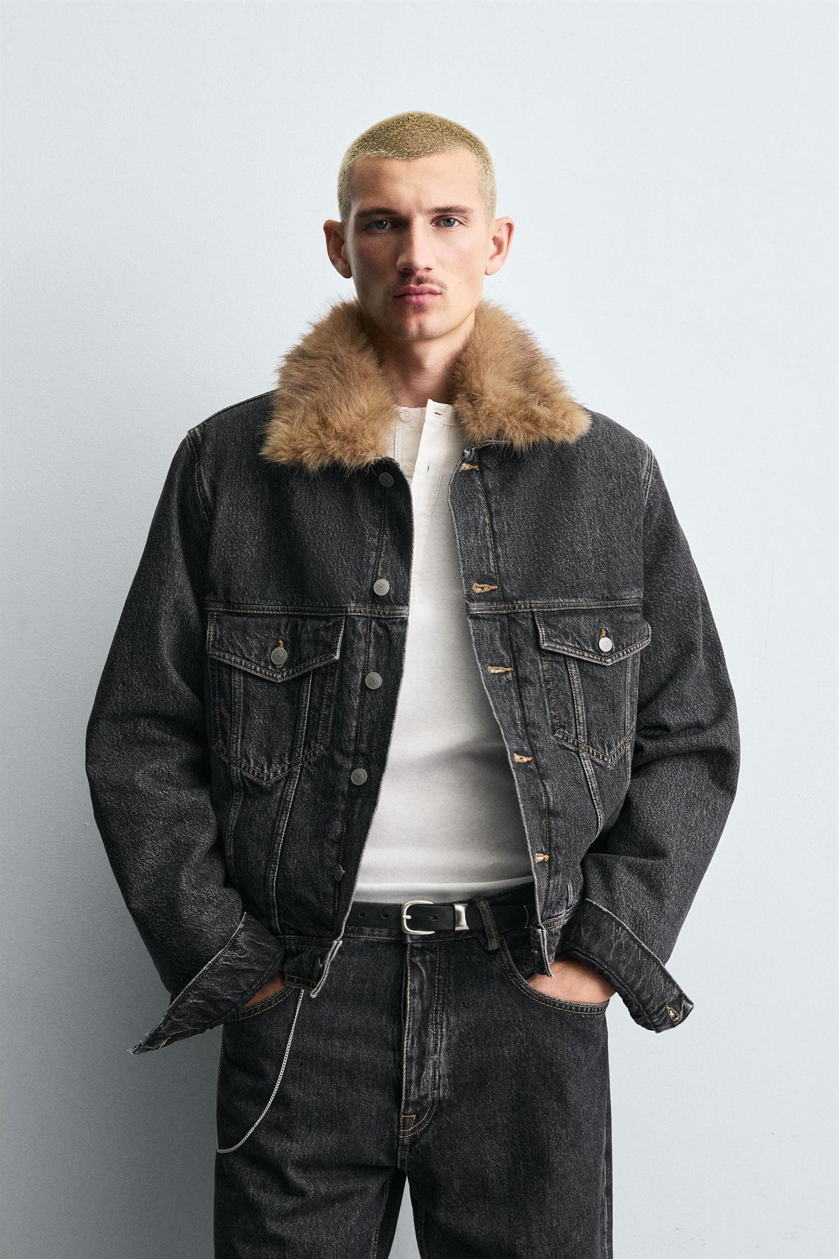 DENIM JACKET WITH FAUX FUR COLLAR - Image 2