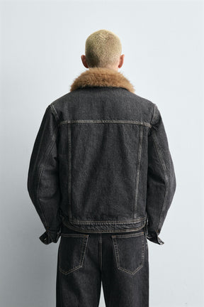 DENIM JACKET WITH FAUX FUR COLLAR - Image 3