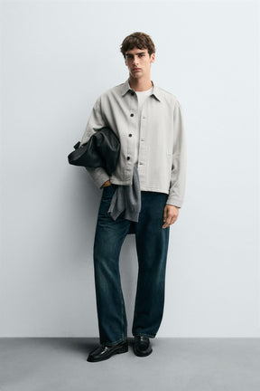 HERRINGBONE BOXY FIT OVERSHIRT - Image 1