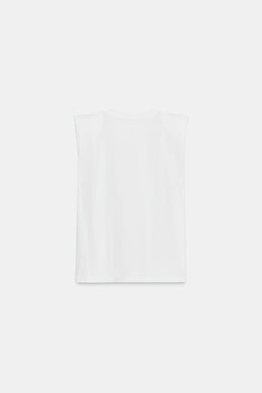 Sleeveless shoulder pad shirt