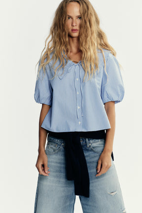 Striped Embroidered Collar Shirt