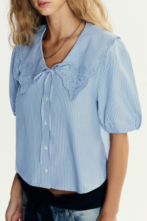Striped Embroidered Collar Shirt