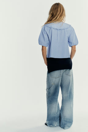 Striped Embroidered Collar Shirt