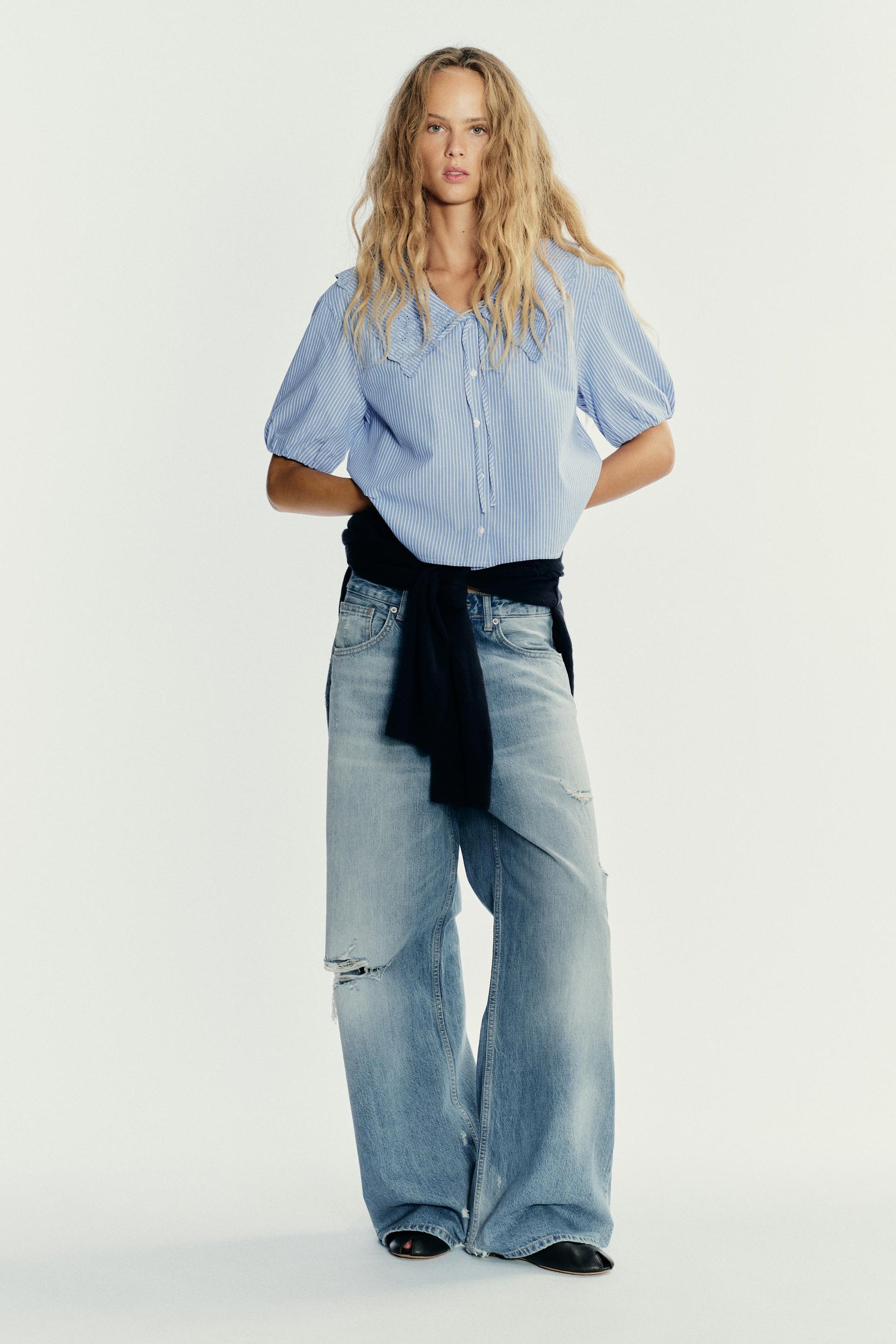 Striped Embroidered Collar Shirt