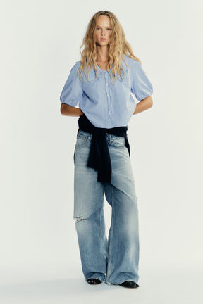 Striped Embroidered Collar Shirt