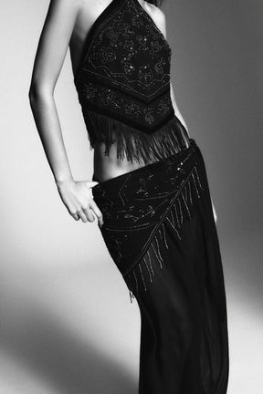 Beaded Georgette Halter Top