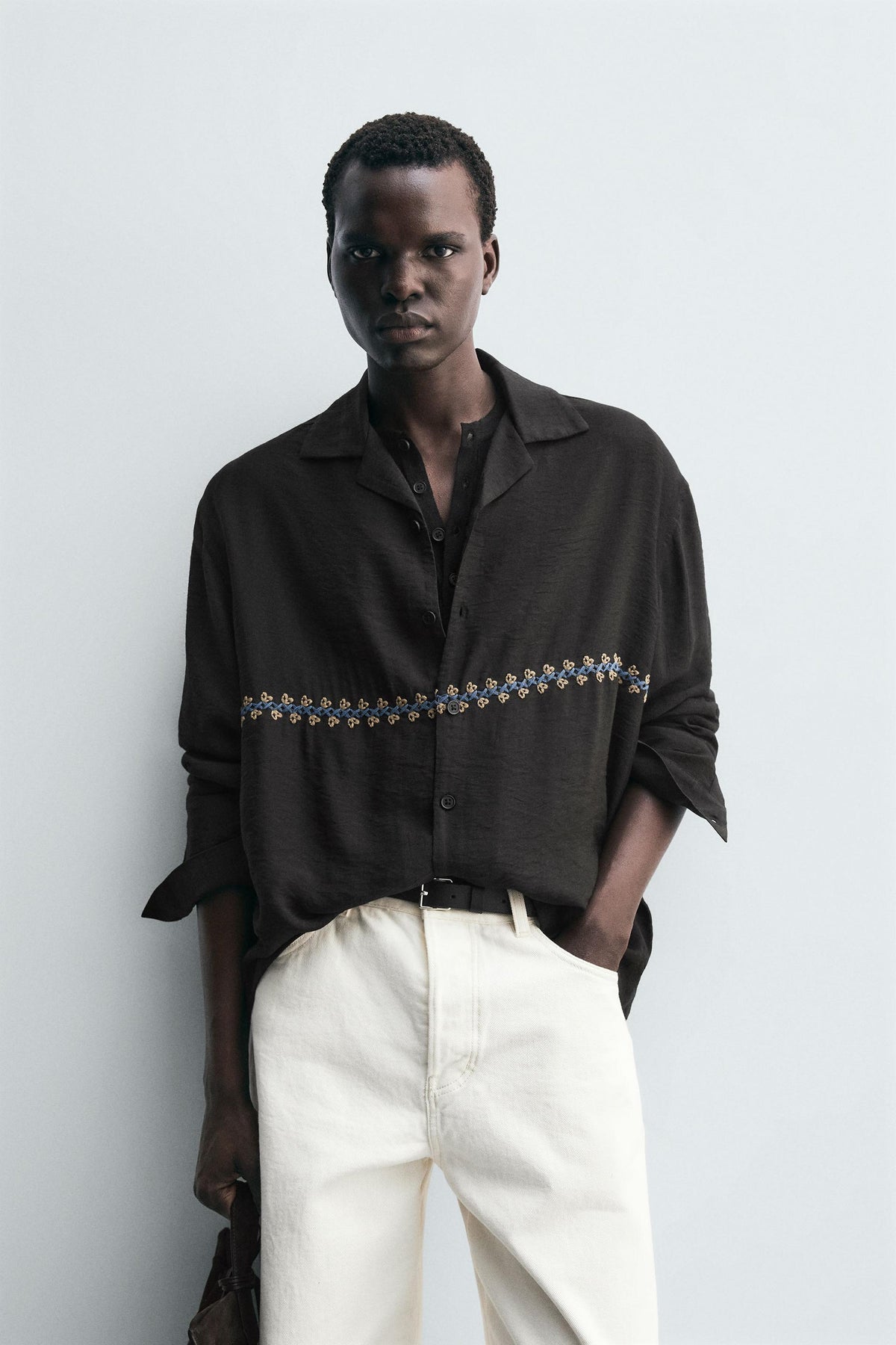 GEOMETRIC EMBROIDERY FLOWING SHIRT - Image 2