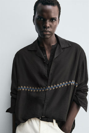 GEOMETRIC EMBROIDERY FLOWING SHIRT - Image 5