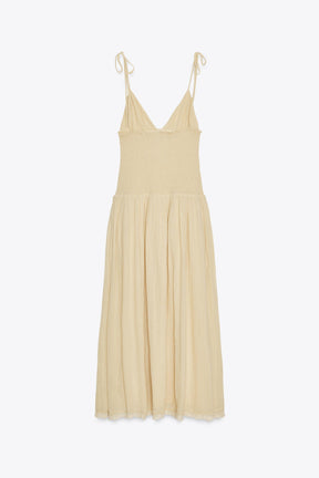 CONTRAST SMOCKED MIDI DRESS - Image 7