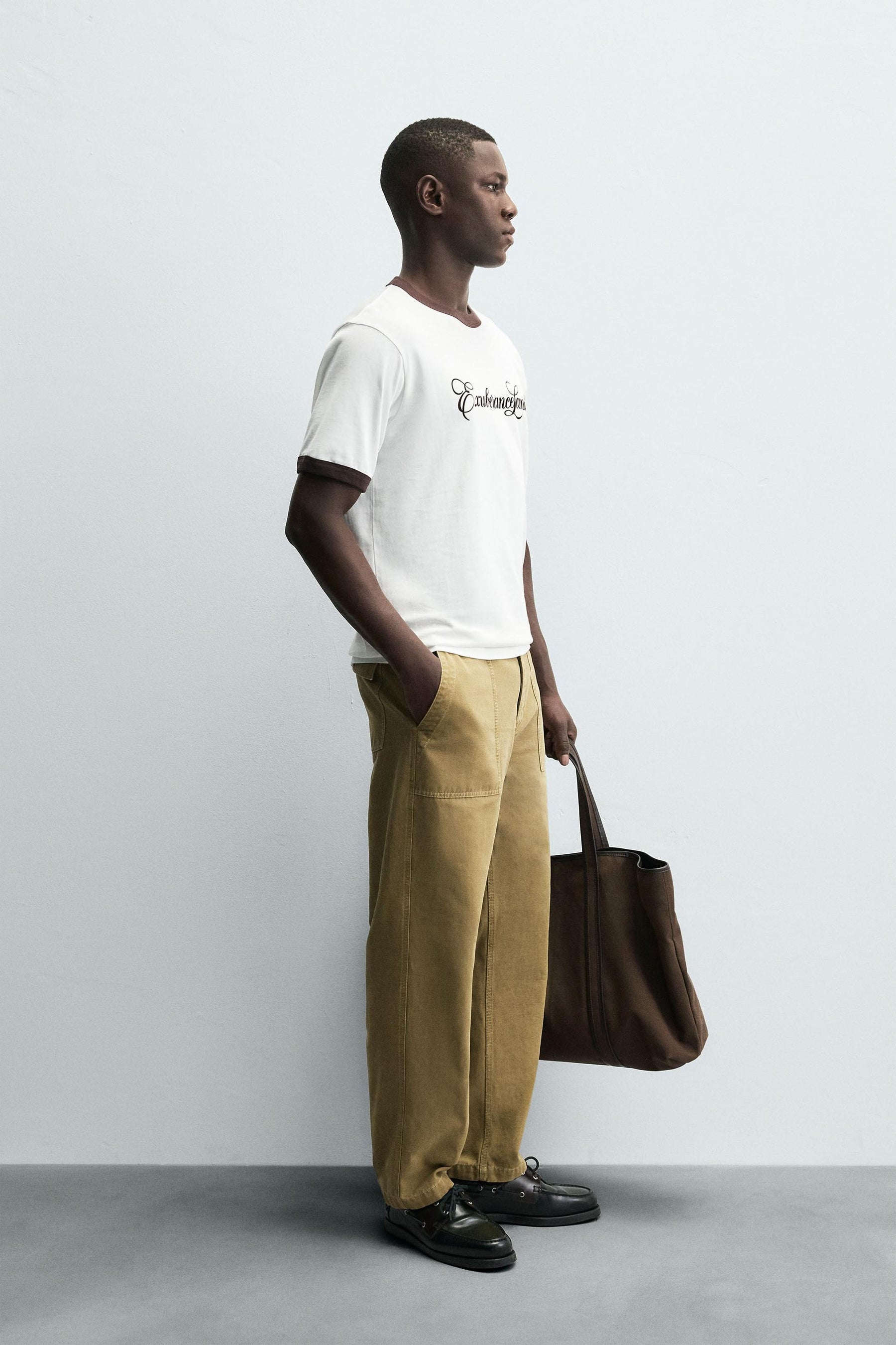 RIB KNIT CONTRAST SLOGAN T-SHIRT - Image 4