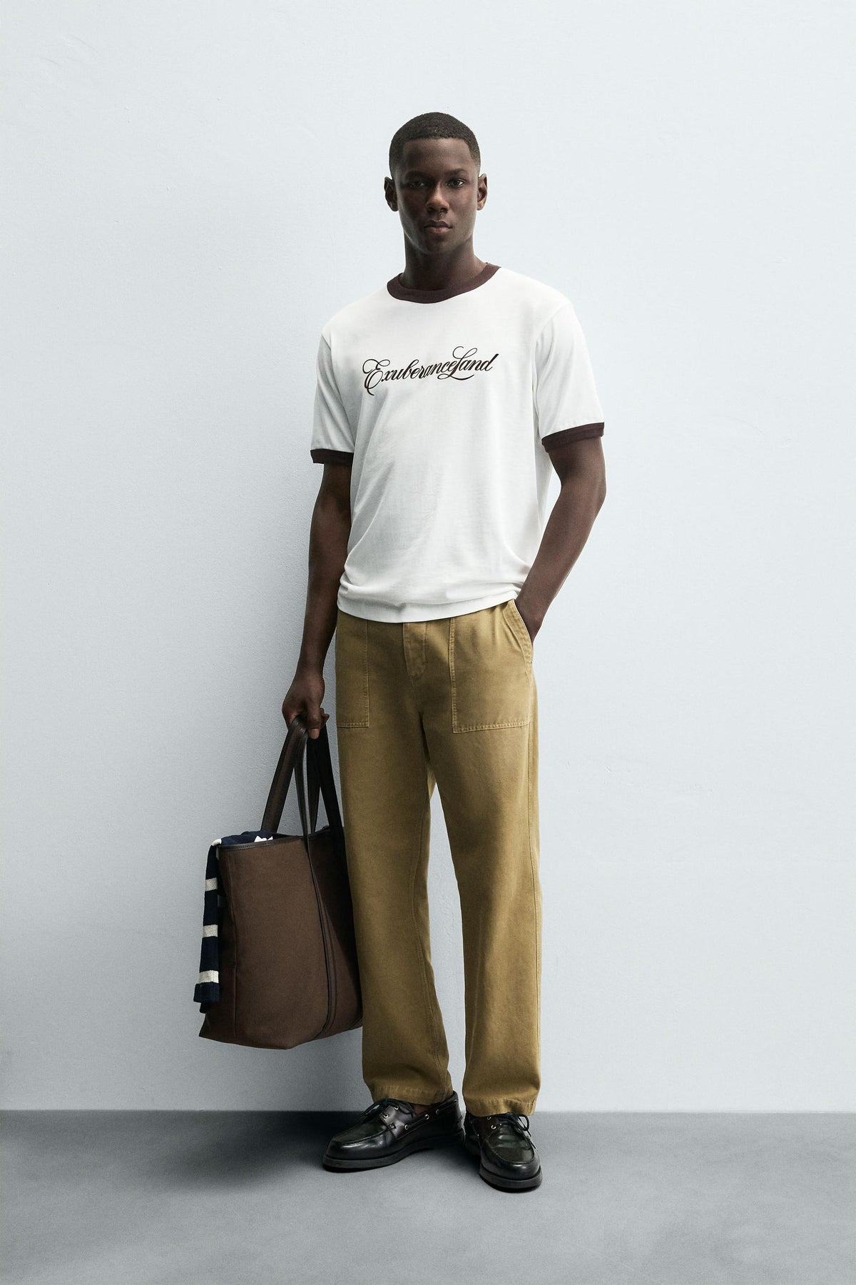 RIB KNIT CONTRAST SLOGAN T-SHIRT - Image 1