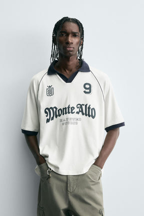 RETRO FOOTBALL PRINT POLO SHIRT - Image 2