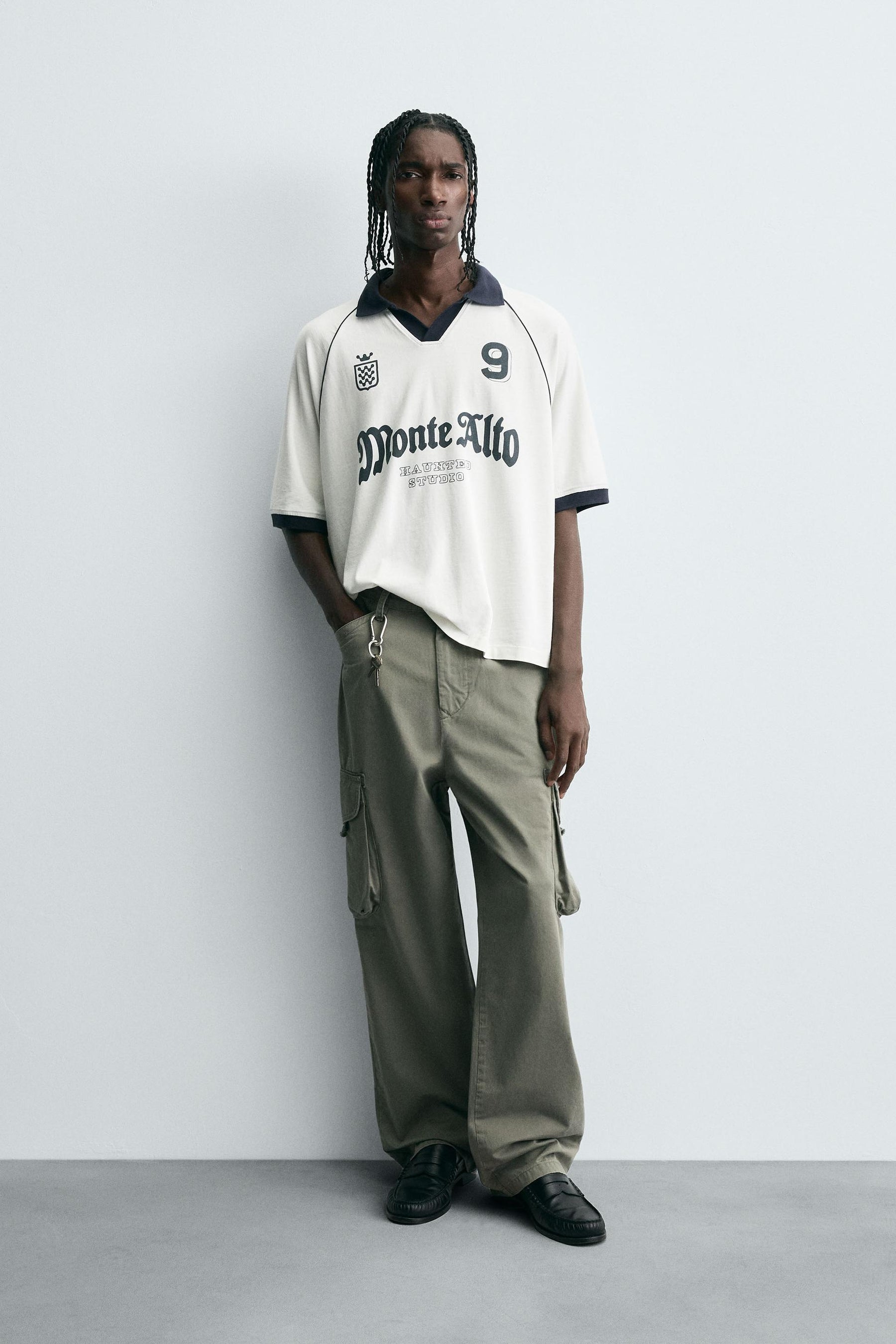 RETRO FOOTBALL PRINT POLO SHIRT - Image 1