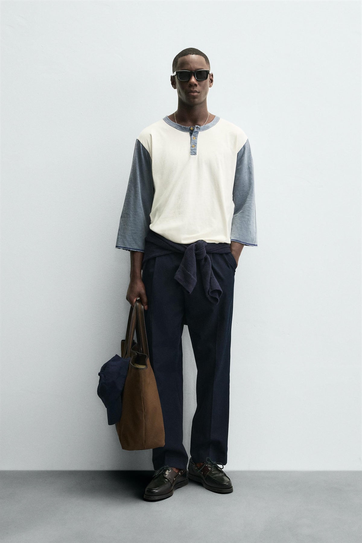 COLOUR BLOCK HENLEY T-SHIRT - Image 1