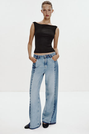 Ribbed cold-shoulder t-shirt.