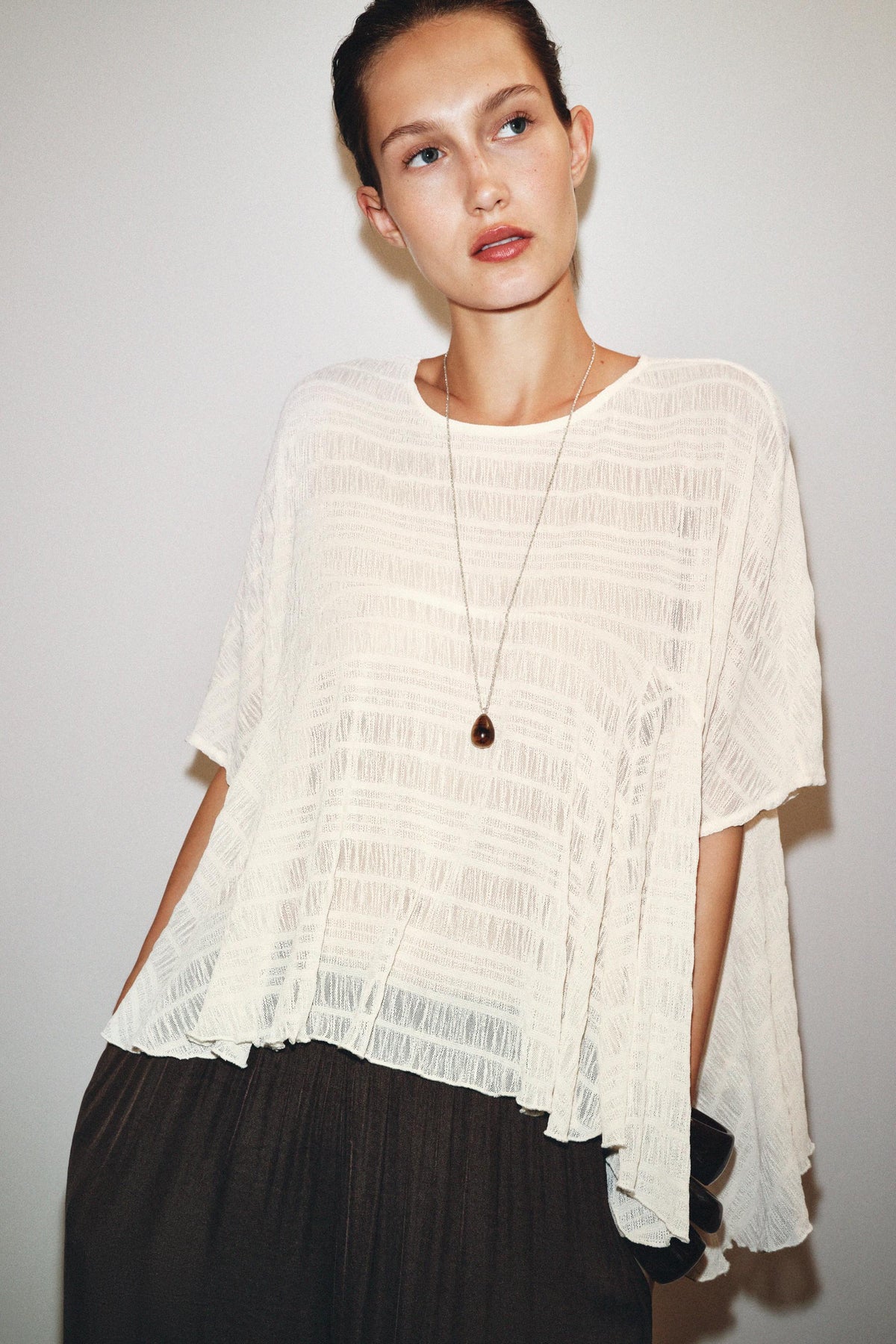 Textured Asymmetric Cape Blouse